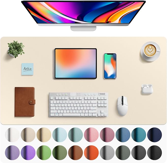 Aothia Faux Leather Desk Mat - Large Mouse Pad, Non-Slip PU Leather Blotter, Waterproof Writing Surface for Office and Home (Beige, 40" x 24") by AothiaSimpleNaturalUnique
