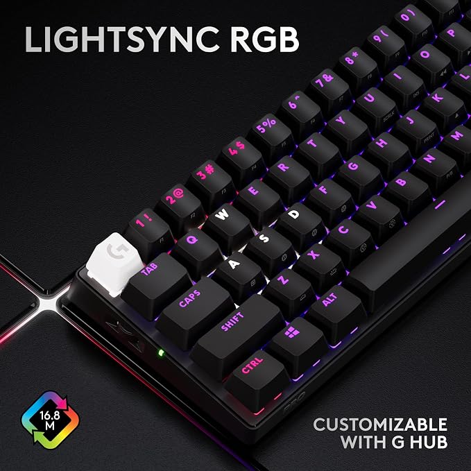 Logitech G PRO X 60% Wireless Gaming Keyboard (Linear Optical) - Black | Ultra Compact TKL 60%, Windows PC, LIGHTSYNC RGB, Dual-Shot PBT Keycaps, GX Optical Linear Switches - Image 8