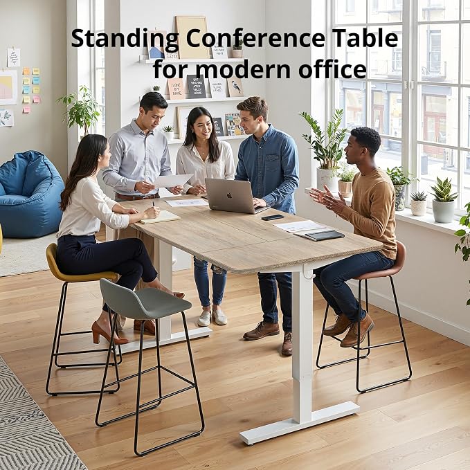TIQLAB Electric Height Adjustable Standing Desk 71 * 30 inch, Sit Stand Desk with Splice Board, Memory Controller, White Frame & Maple Top Computer Workstation for Home Office - Image 9