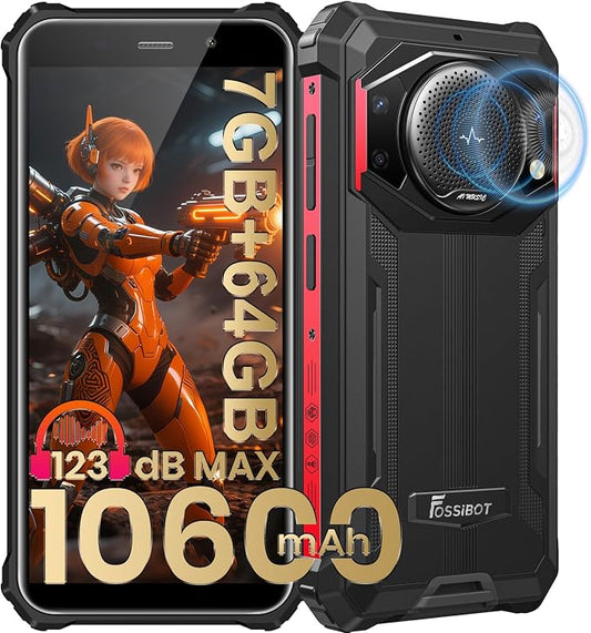 FOSSIBOT F101P Android 13 Rugged Smartphone, 7GB+64GB /1TB Rugged Call Phone 10600mAh Unlocked Phone 123dB Loud Volume Phone 5.45" 24MP+8MP Camera Waterproof Smartphone 4G Dual SIM OTG 18W Charger by FOSSIBOTSolarGenerator