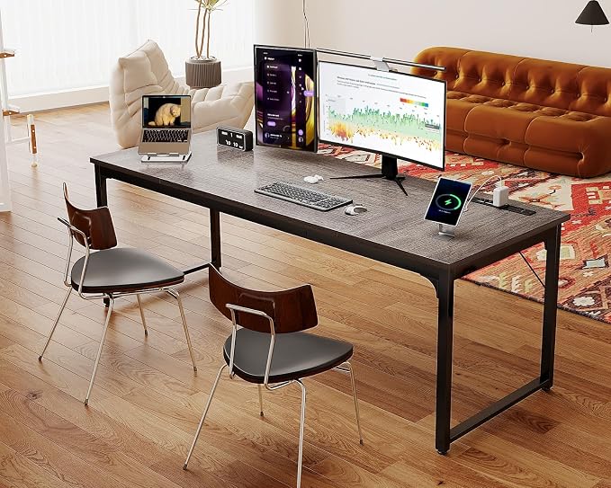 Coleshome 71 Inch Computer Desk with Power Outlet | Extra-long workspace • Fits dual monitors • Stable steel frame • Spacious legroom • Home office & gaming - Image 8