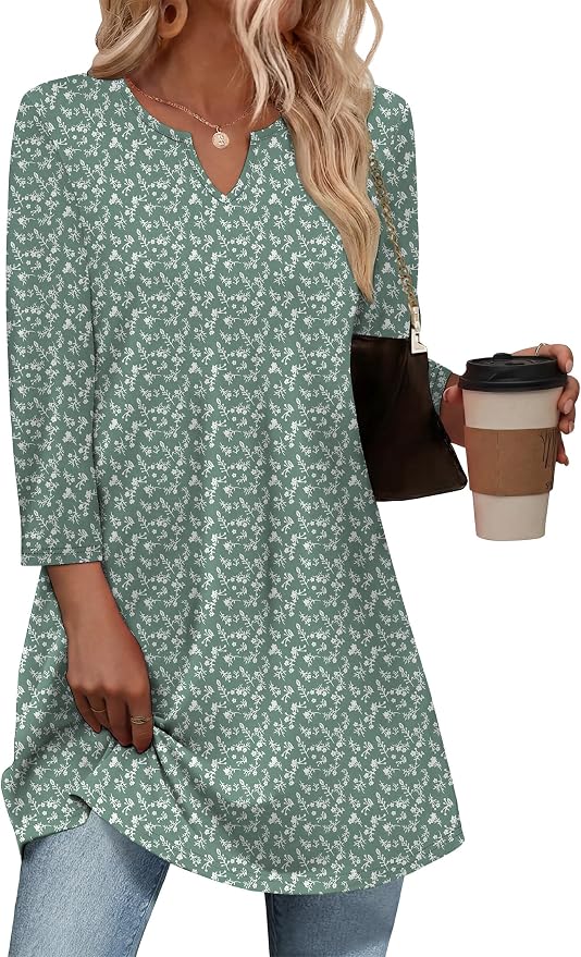 OFEEFAN Summer Boho Tops For Women 3/4 Length Sleeve Womens Tops Vacation Outfits - Image 2