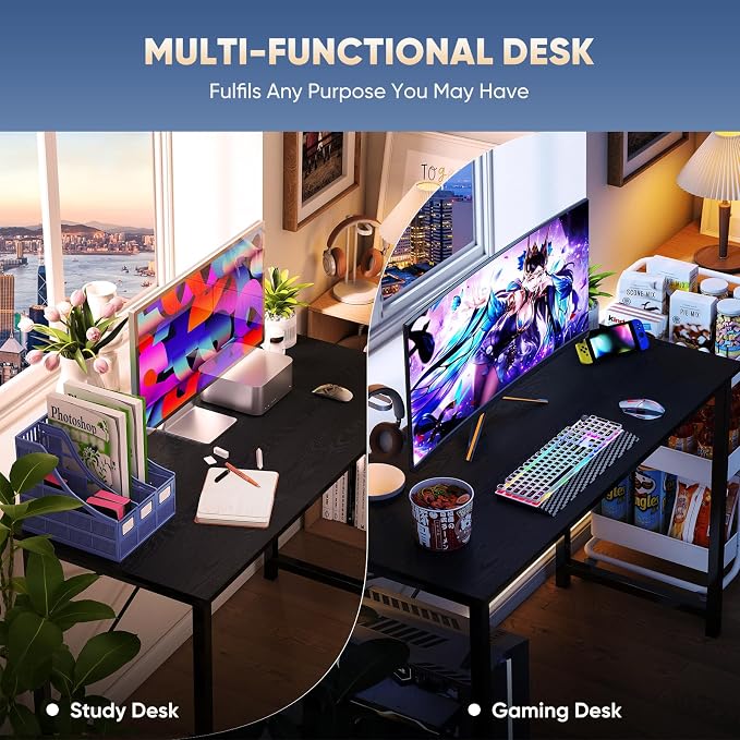 DUMOS 47 Inch Small Computer Desk, Gaming Desks for Home Office Bedroom | Modern Study Writing Work Table, Craft PC Desk Simple Workstation with Reinforcement Structure, Black - Image 4