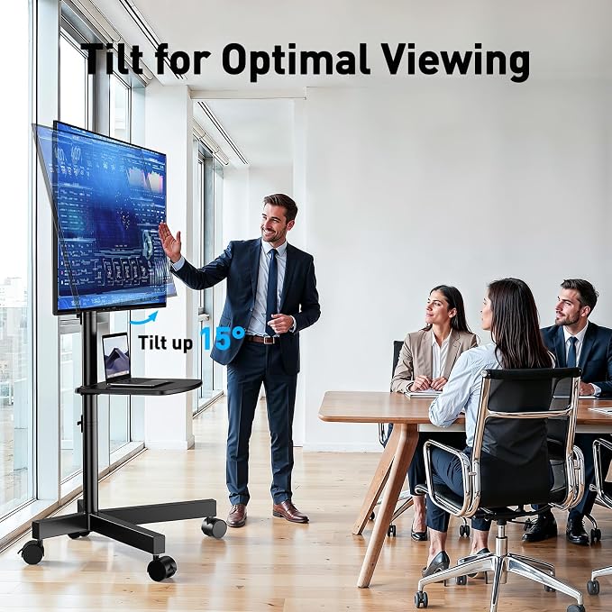 PERLESMITH Rolling TV Stand for 23-63 Inch Flat/Curved Screen TVs up to 88 lbs, Mobile TV Stand on Wheels, Portable TV Stand with Tilt & Height Adjustable,Outdoor TV Stand Max VESA 400x400mm - Image 4