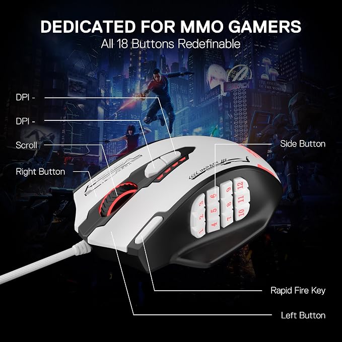 Redragon M908 Wired RGB MMO Gaming Mouse 24000 DPI Remapping Keys | Stable Lag-Free Connection, Redefine Keybinding Macro, Vibing Backlight, Ergonomic Grip Body Comfort - Image 4