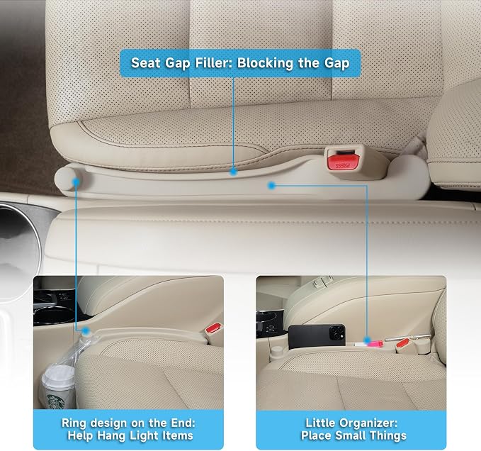 Givifive Car Seat Gap Filler Set of 2, Soft Foam Multifunctional Seat Side Gap Filler with Organizer & Hook Function, 3in1 Gap Stopper Universal Fit Car SUV Truck Fill The Gap Between Seat & Console - Image 3