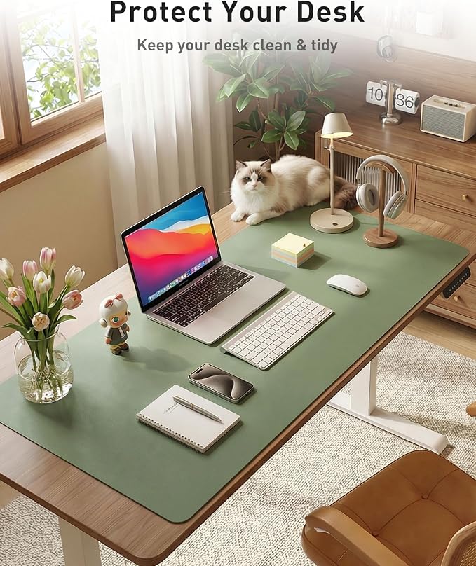 Aothia Faux Leather Desk Mat - Large Mouse Pad, Non-Slip PU Leather Blotter, Waterproof Writing Surface for Office and Home (Olive Green, 63" x 24") - Image 8
