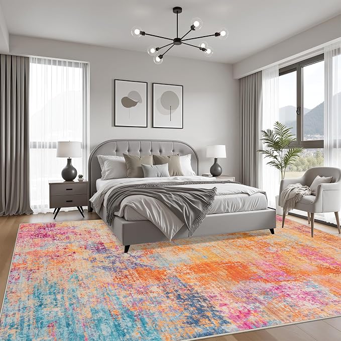 10x14 Area Rug Living Room Rug: Washable Modern Abstract Soft Thin Rug Indoor Floor No Slip Carpet for Bedroom Dining Room Farmhouse Nursery Home Office - Galaxy Haze - Image 3