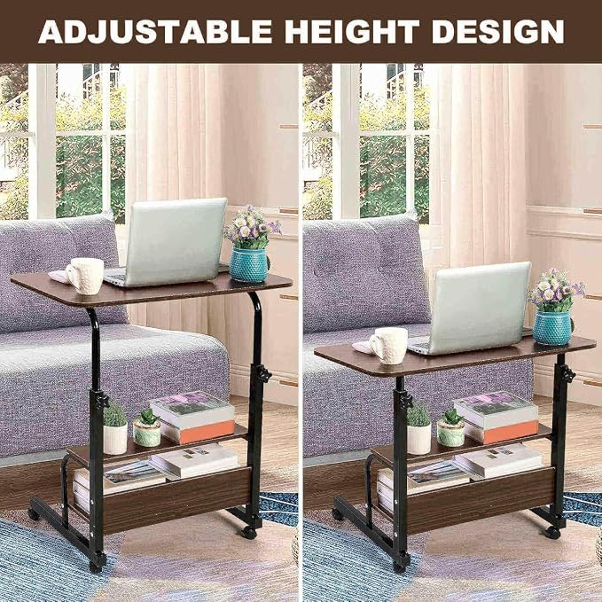 Adjustable Table Student Computer Desk Portable Home Office Furniture Small Spaces Sofa Bedroom Bedside Learn Play Game Desk on Wheels Movable with Storage Size 31.5 * 15.7 Inch Brown A - Image 3