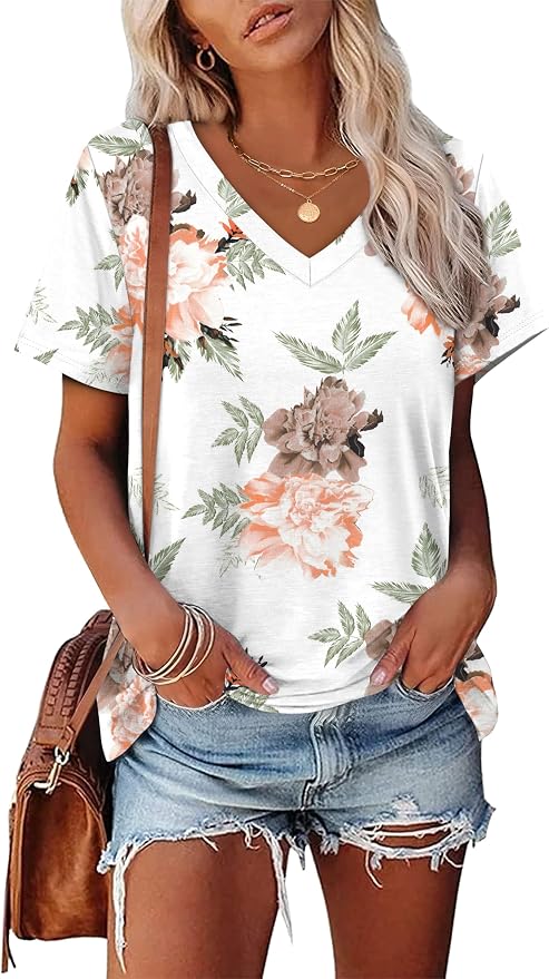 Alaroo Womens Summer Tops 2026 V Neck Short Sleeve Shirts Trendy Dressy Casual Vacation Outfits Printed - Image 2