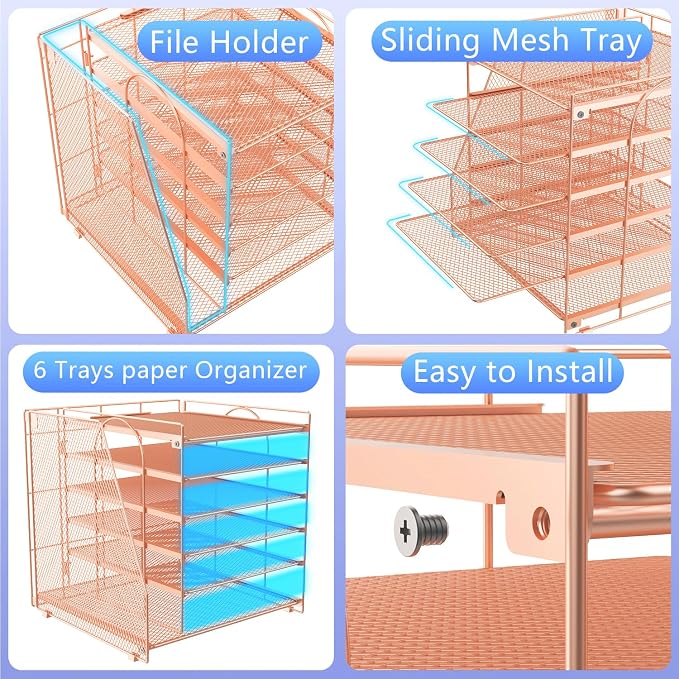 gianotter 6-Tier Paper Organizer With Magazine Holder (Rose Gold, 6-Tier) | Desk Organizers and Accessories, File Organizer for Office Supplies Storag (Rose Gold, 6-Tier) - Image 3