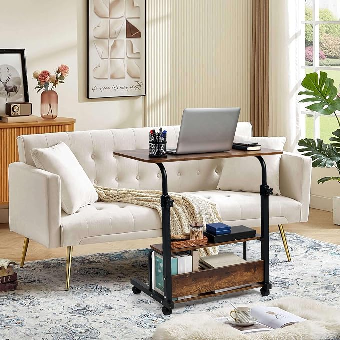 Adjustable Table Student Computer Desk Portable Home Office Furniture Small Spaces Sofa Bedroom Bedside Learn Play Game on Wheels Movable with Storage Size 31.5 * 15.7 in Oak D - Image 6