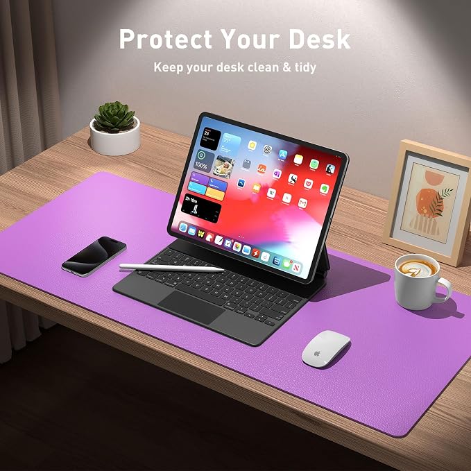 Aothia Leather Desk Pad Protector, Office Desk Mat, Large Mouse Pad, Non-Slip PU Leather Desk Blotter, Laptop Desk Pad, Waterproof Desk Writing Pad for Office and Home (48"x17", Iris Violet) - Image 3