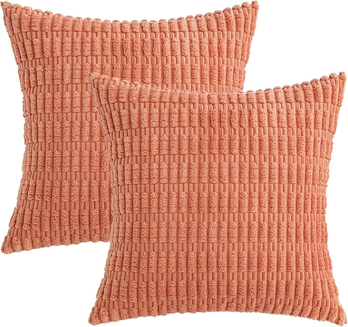 MIULEE Pack of 2 Corduroy Decorative Throw Pillow Covers 20x20 Inch Soft Boho Striped Pillow Covers Modern Farmhouse Home Decor for Summer Sofa Living Room Couch Bed Coral - Image 6