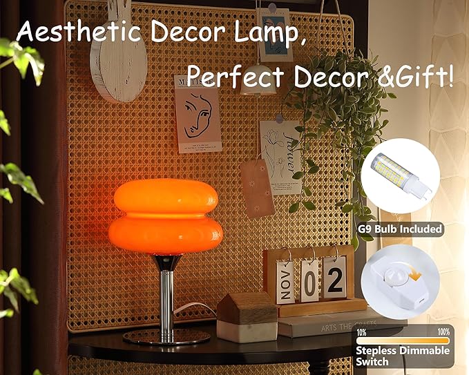 Glivpny Mushroom Lamp Table Lamp for Night Stands,Mid Century Modern Desk Lamps for Bedroom, Vintage Dimmable Bedside Small Cute Lamps, Cool Aesthetic House Warming Gifts New Home Decor (Orange) - Image 4