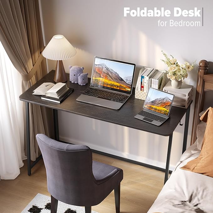 WOHOMO Folding Desk, 47.2" Foldable Computer Table for Small Spaces, Black | Easy Assembly and Fold, Sturdy Home office desks for Study Bedroom Dorm Space Saving Writing Work Apartment - Image 5