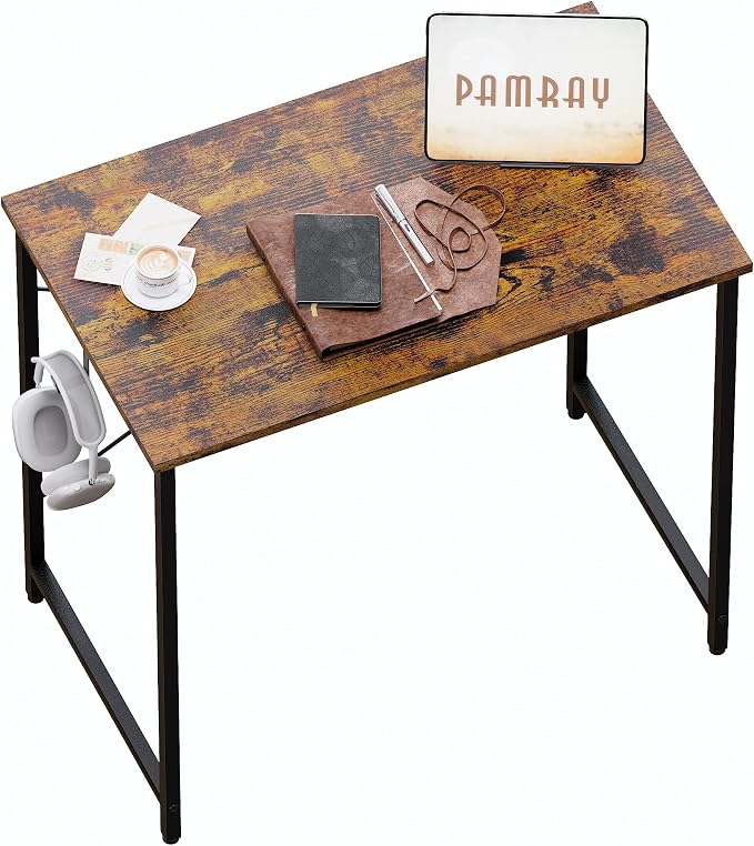 Pamray 23 Inch Computer Desk for Small Spaces, Home Office Work Desk with Headphone Hook, Small Office Desk Study Writing Table by PAMRAY