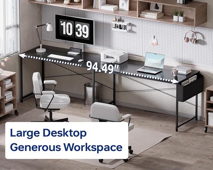 Pamray 64.5 Inch Reversible L Shaped Gaming Desk Large Corner Computer Desk with Storage Bag Home Office Table for Writing Study Black - Image 5