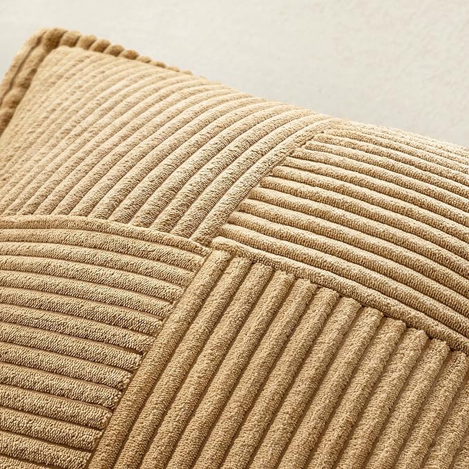 MIULEE Decorative Throw Pillow Covers for Couch Bed Livingroom 20x20 Inch Set of 2 Brown Boho Accent Throw Pllows Broadside Striped Patchwork Soft Corduroy Pillowcases - Image 5