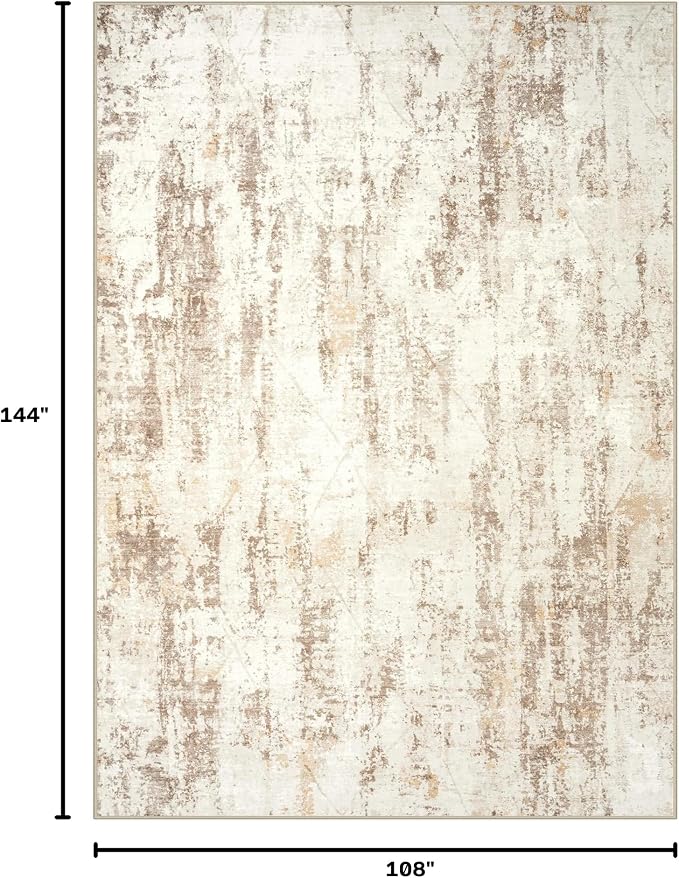9x12 Area Rugs Washable Rug: Modern Abstract Living Room Rug Soft Anti-Skid Thin Carpet Indoor Floor Non-Shedding Carpets for Bedroom Dining Room Farmhouse Nursery Home Office Beige Grey - Image 2