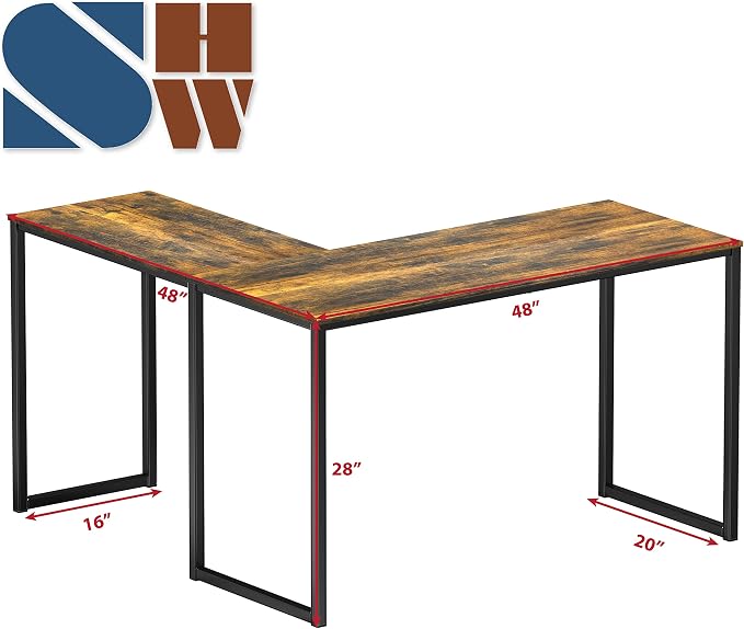 SHW Mission 48 x 48 L-Shape Home Office Computer Desk, Rustic Brown | Reversible Desktop Design - Image 3