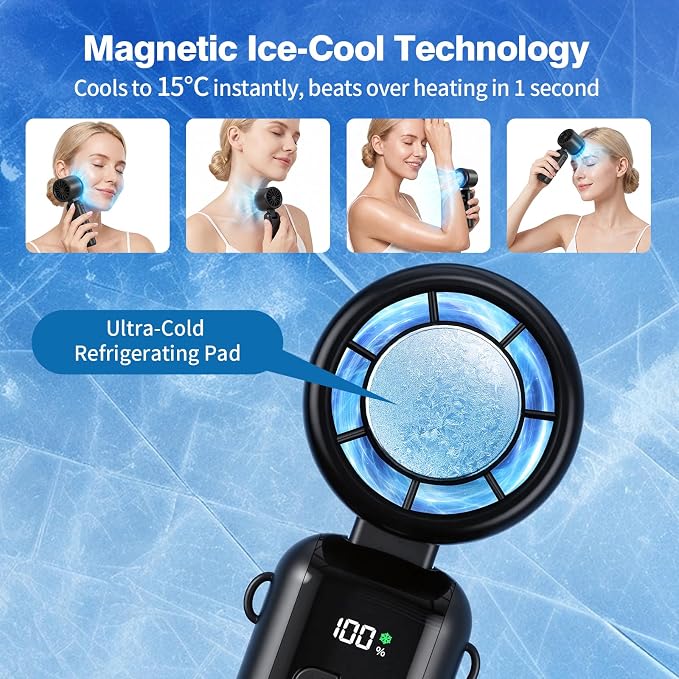 Morelax Handheld Portable Turbo Fan with Ice Cooler,Cooling Plate with 1 Second Cooling Sensation,Speed (1-100) Rechargeable Personal Fan,Neck/Tabletop, Hand Held/desktop,Small Portable Travel Fan - Image 4