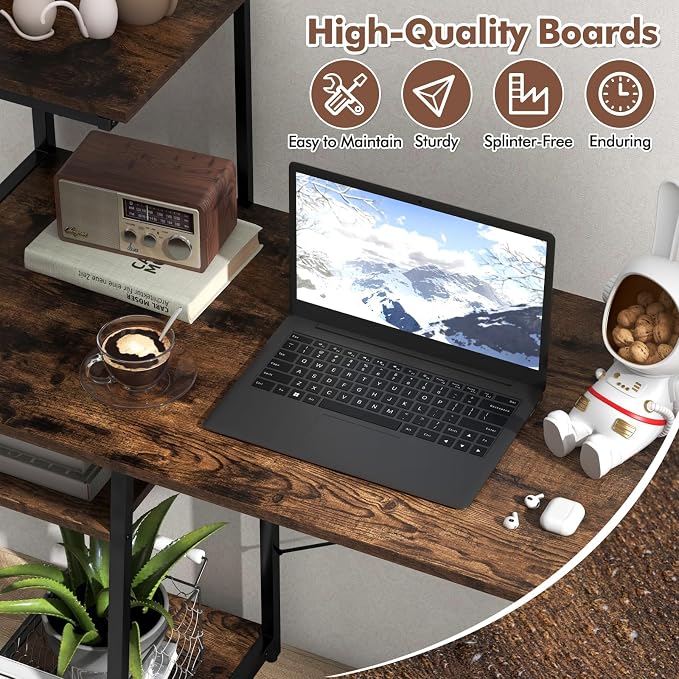 Giantex Computer Desk with Shelves, 47.5” Home Office Desk with Bookshelf, Host Stand, Metal Frame, PC Laptop Workstation, Modern Study Writing Desk for Bedroom, Small Space (Rustic Brown & Black) - Image 6