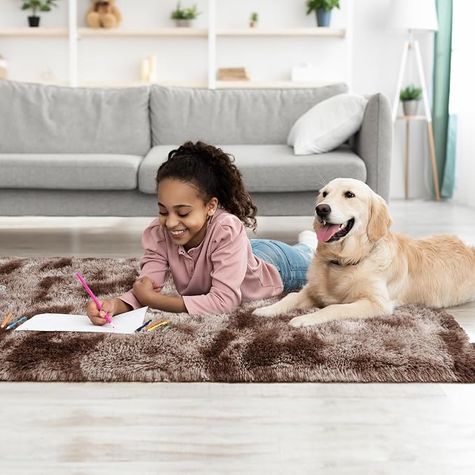 Tepook Fluffy Runner Rugs for Bedroom Aesthetic 2x6 Feet, Shag Soft Bedside Rug with Non-Slip Bottom, Fuzzy Plush Carpet for Room, Hallway Rug for Nursery Dorm Indoor Home Decor, Tie-Dyed Coffee - Image 6