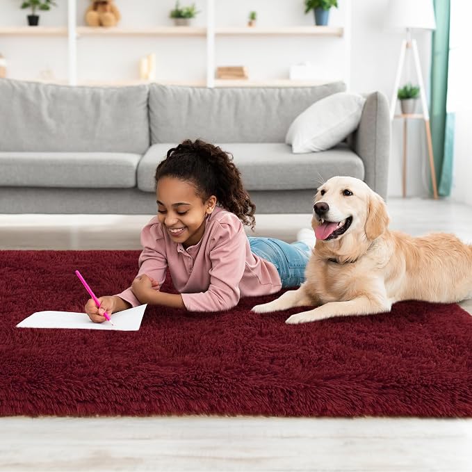 Tepook Soft Runner Rugs for Bedroom 2x6 with Rubber Backing, Burgundy Red Fluffy Rugs for Hallway, Shag Bedside Rug Fuzzy Plush Carpet for Living Room Dorm Nursery Indoor Home Decor - Image 7