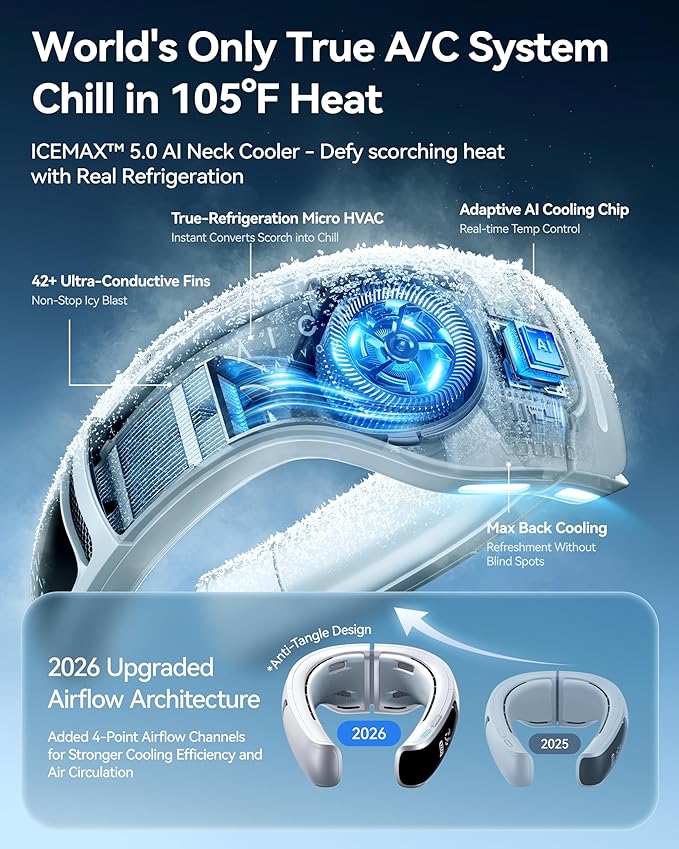 RANVOO AICE LITE MAX 2026 Real AC Cold Blast [No.1 Coolest & Most Durable] AI Neck Air Conditioner, Best Immersive Neck Cooler, 6000 mAh Rechargeable Neck Fan Blow Cold Air, Summer Gifts for Mom Blue - Image 3