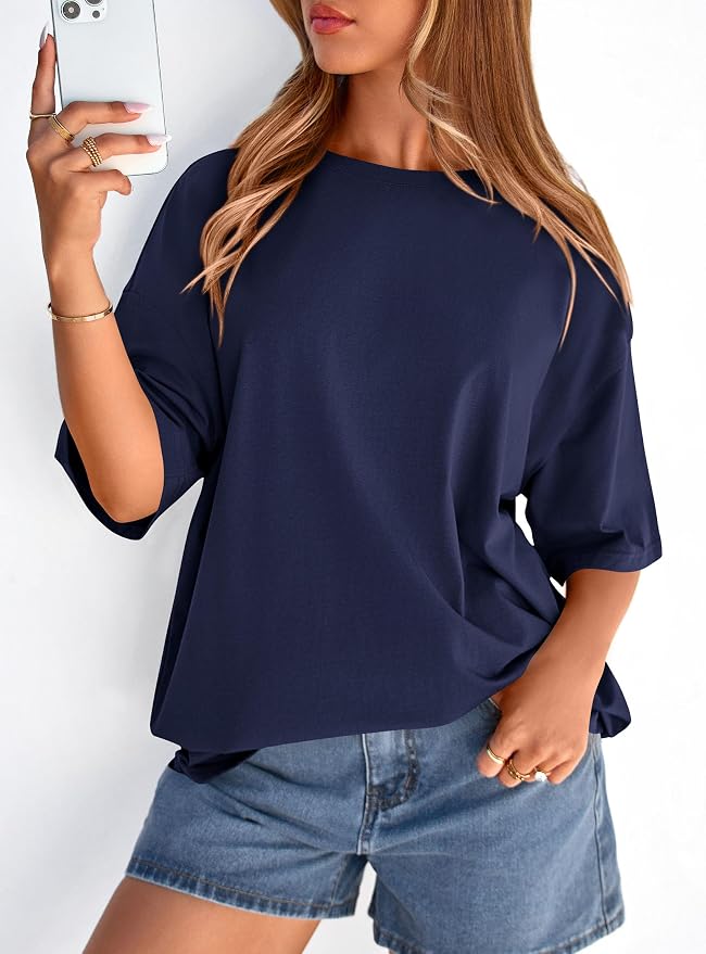 PRETTYGARDEN Womens 2026 Spring Going Out Tops Casual Short Sleeve Crewneck Loose Fit Basic Oversized T Shirts Summer Outfits - Image 6