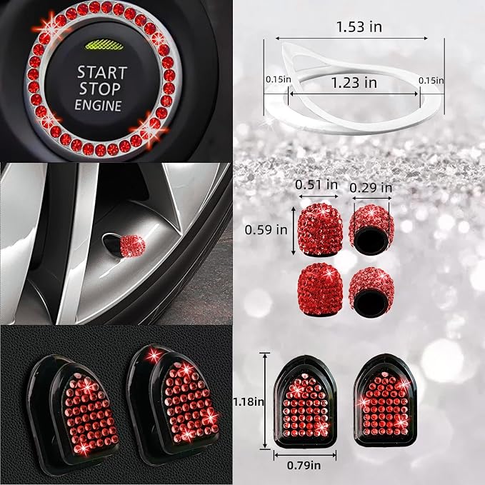 NBTEPEM 27 PCs Red Bling Car Accessories Set for Women, Steering Wheel Covers Universal Fit 15 Inch, Bling License Plate Frame, Bling Phone Holder, Bling Car Coasters (Red Diamond) - Image 8