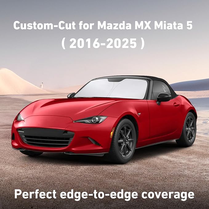 EcoNour Windshield Sunshade Compatible for Mazda MX5 Miata Convertible 2016-2023 2024 2025, Sun Visor for Front Windshield & Window Sun Shade Cover, UV Heat Blocker & Protector, Car Accessories - Image 2