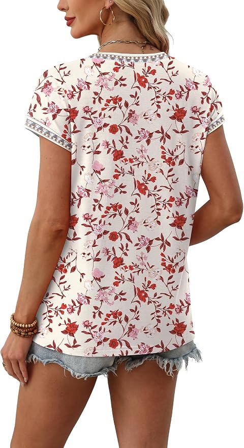 WIHOLL Womens Summer Tops 2026 Cap Short Sleeve Shirs V Neck T Shirts Fashion Beach Vacation Clothes Color Block - Image 5