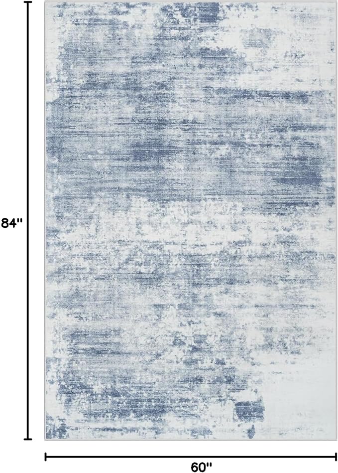 5x7 Area Rugs Washable Rug: Modern Abstract Living Room Rug Soft Anti-Skid Thin Carpet Indoor Floor Non-Shedding Carpets for Bedroom Dining Room Farmhouse Nursery Home Office - Blue White - Image 2