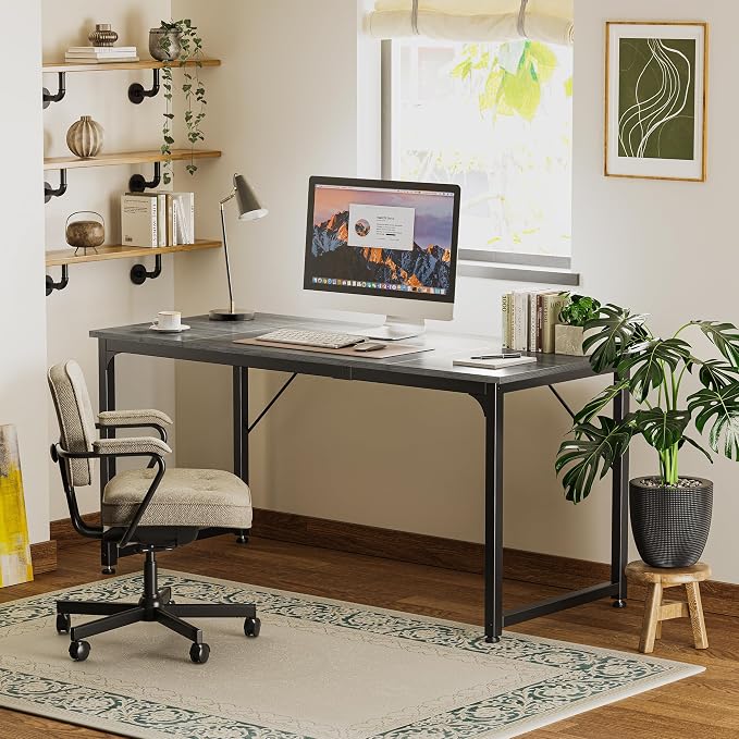 Huuger Computer Gaming Desk, 63 Inch Office Desk with Storage, Writing Work Surface for Home Office, Study, Modern Simple Style, Large Legroom, Metal Frame, Grey - Image 7