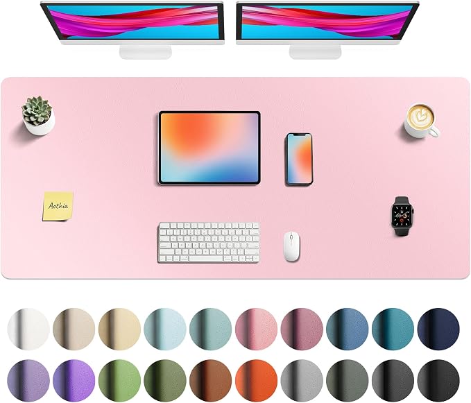 Aothia Faux Leather Desk Mat - Non-Slip PU Leather Desk Blotter, Waterproof Writing Surface, Large Desk Pad for Office & Home (Fairy Pink, 55" x 24") by AothiaSimpleNaturalUnique