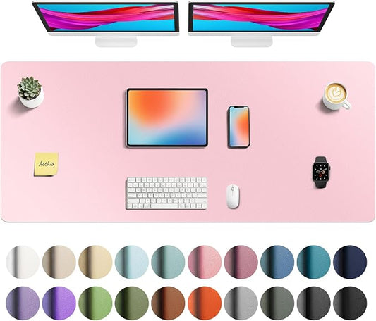 Aothia Faux Leather Desk Mat - Non-Slip PU Leather Desk Blotter, Waterproof Writing Surface, Large Desk Pad for Office & Home (Fairy Pink, 55" x 24") by AothiaSimpleNaturalUnique