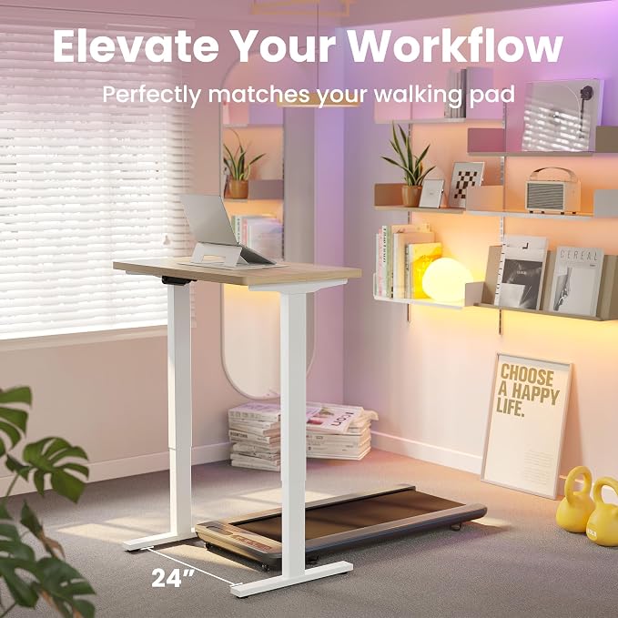 HUANUO 32" Small Electric Standing Desk Adjustable Height, 4 Memory Height Settings, Sit Stand Up Desk for Home Office & Computer Workstation, LightWalnut - Image 9