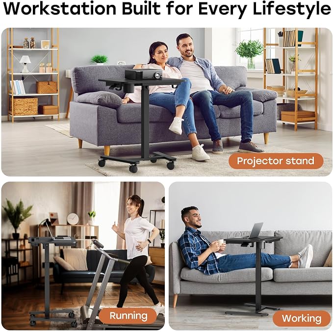 Small Mobile Standing Desk with Drawer, 23.6" x 19.7" Top | Height Adjustable Rolling Teacher Desk with Cup Holder and Hooks, Portable Workstation on Wheels for Classroom & Study, Black - Image 9