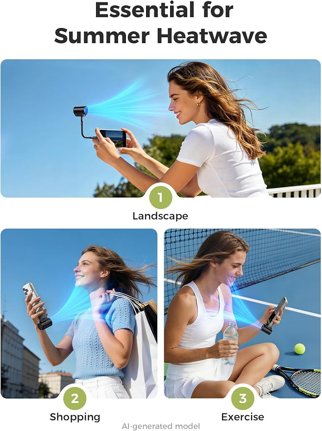 Aecooly Powerful USB C Phone Fan with Flexible Rod, 17000 RPM High Speed, Compatible with iPhone, iPad, Tablet, 4 Speed Mini Portable Phone Fan Attachment for Summer, Travel, Gifts for Women-Black - Image 8