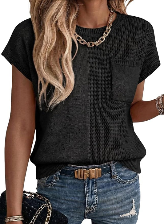 Dokotoo Summer Knit Tops for Women Sleeveless Crewneck T Shirts Casual Lightweight Sweater Blouses Shirts by Dokotoo