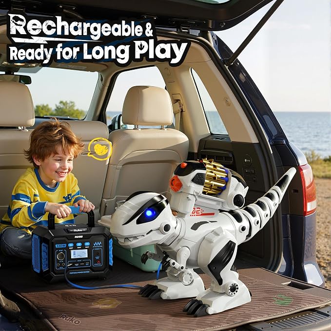 Ruko 8809 Robot Dinosaur Toys for Kids, Birthday Gift for Boys Age 3-8 | Interactive with Sound Effects, Remote Control T-Rex, STEM Programmable, Rechargeable, LED Eyes, Soft Dart, White - Image 7