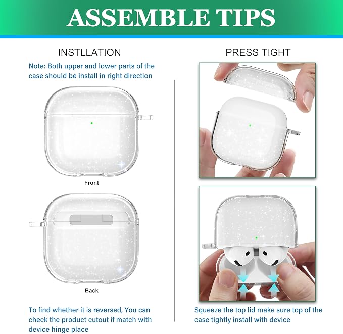 for AirPods 4th Generation Case Cover 2024, Military-Grade Shockproof, Soft TPU Highly Transparent Anti-Yellowing for AirPods 4 Case with Cleaning Kit & Cute Round Buckle, Gitter - Image 6