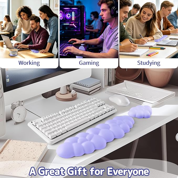 Sushret Cloud Wrist Rest Keyboard, Cloud Keyboard Wrist Pad Set with PU Leather Memory Foam, Cute Arm Rest for Palm Support, PC/Gaming Desk Accessories/Office Setup/Computer Hand Cushion - Purple - Image 6