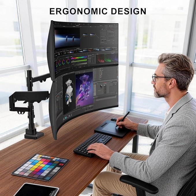 WALI Vertical Dual Monitor Mount for 17-49 inch Ultrawides Curved Screens, Heavy Duty Stacked Dual Monitor Stand for Desk, Adjustable Ultrawide Monitor Arm up to 33lbs, VESA Mount 75/100mm, Black - Image 9