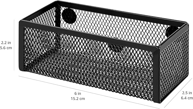 Amazon Basics Magnetic Storage Baskets, Mesh Organizers for Office Supplies and Workspace, 6" x 2.5" x 2.2", Black, 3-Pack - Image 5