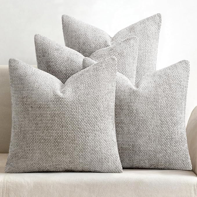 MIULEE Pack of 4 Couch Throw Pillow Covers 18x18 Inch Light Gray Soft Decorative Polyester Pillow Covers Farmhouse Accent Cushion Covers for Boho Spring Home Decor Sofa Bedroom Living Room by MIULEE