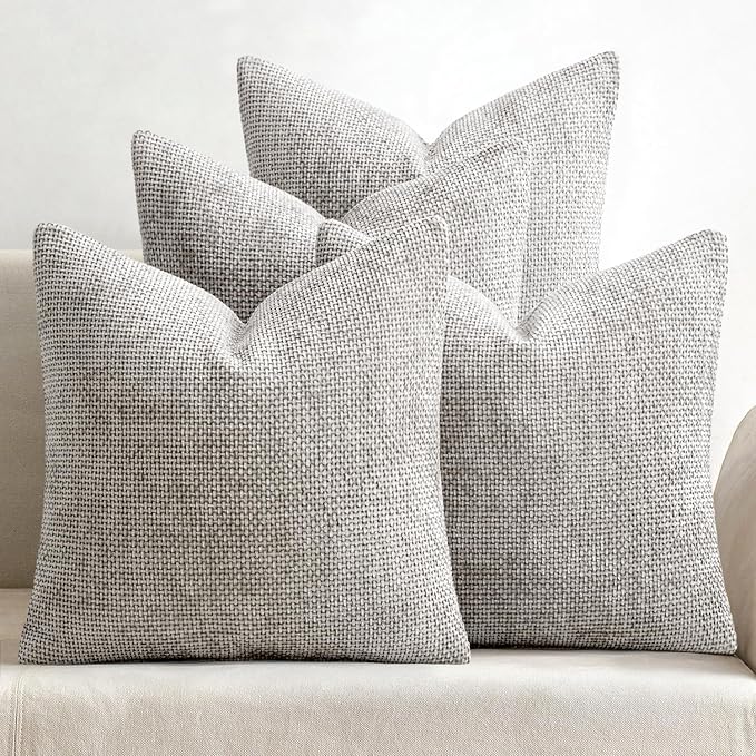 MIULEE Pack of 4 Couch Throw Pillow Covers 20x20 Inch Light Gray Soft Decorative Chenille Pillow Covers Farmhouse Accent Cushion Covers for Boho Spring Home Decor Sofa Bedroom Living Room by MIULEE