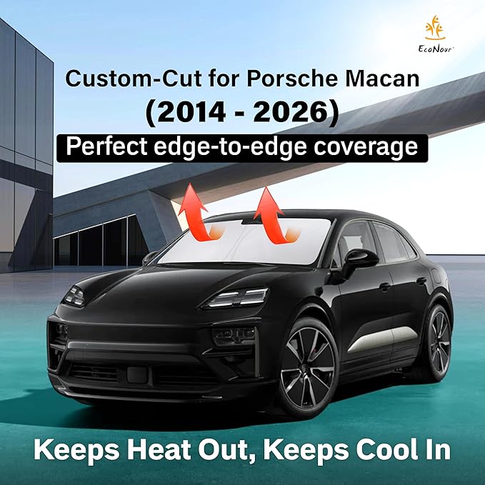 EcoNour Windshield Sunshade Compatible for Porsche Macan 2014-2024 2025 2026, Sun Visor for Front Windshield & Window Sun Shade Cover, UV Heat Blocker & Protector, Car Accessories - Image 2